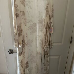 Floral Cream and Brown Long Kimono